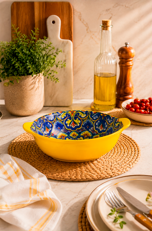 Bowl Floral Interno Amarelo em Cerâmica