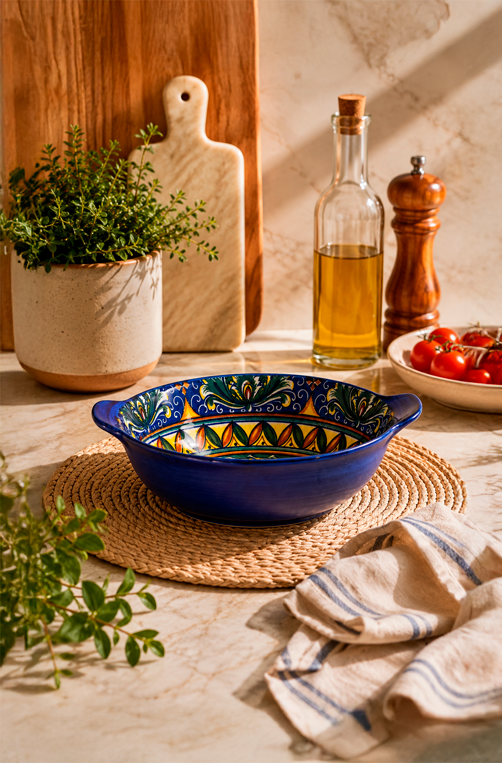 Bowl Floral Interno Azul em Cerâmica
