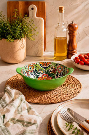 Bowl Floral Interno Verde em Cerâmica
