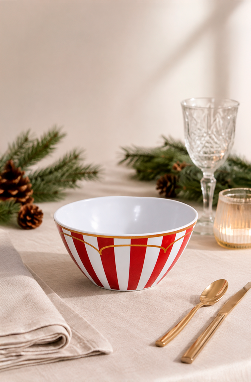 Bowl Natalino Listrado Vermelho e Branco em Melamina