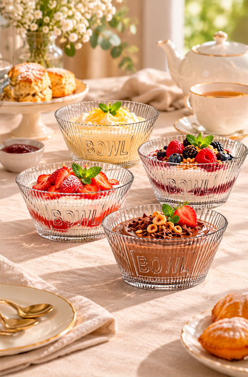 Conjunto de Bowl Print Canelado Transparente em Vidro 280ml 4 Peças