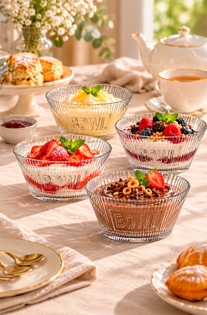 Conjunto de Bowl Print Canelado Transparente em Vidro 280ml 4 Peças