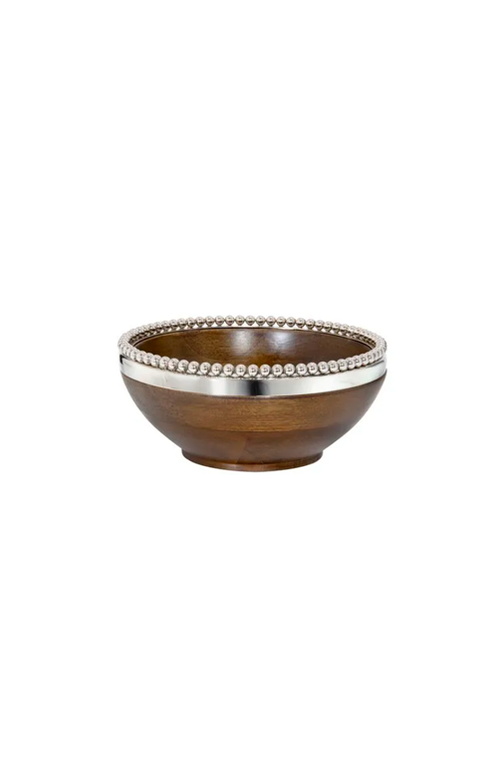 Bowl Beaded em Madeira e Aço Inoxidável 18x8cm