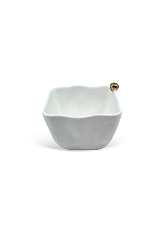 Conjunto de Petisqueira em Porcelana Branca com Esferas Douradas 3 peças