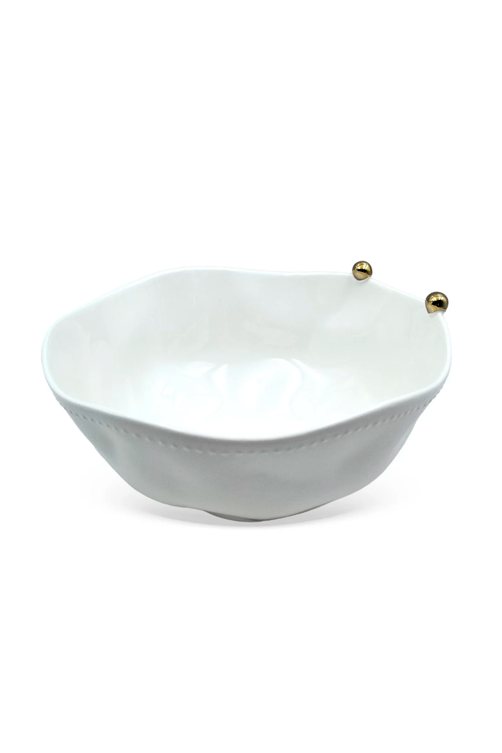 Saladeira de Porcelana Branca com Esferas Douradas Média