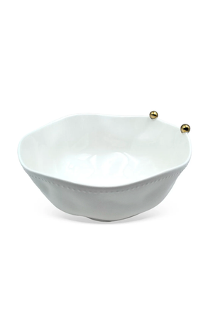 Saladeira de Porcelana Branca com Esferas Douradas Média
