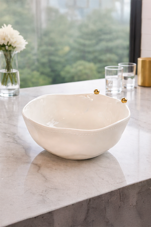 Saladeira de Porcelana Branca com Esferas Douradas Média
