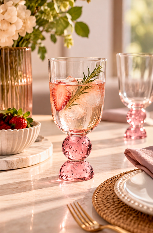 Taça de Água Duquesa Rosa em Vidro 400ml