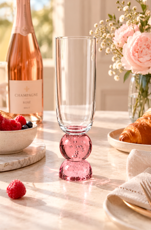 Taça de Champanhe Duquesa Rosa em Vidro 260ml