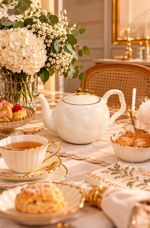 Bule Branco com Esfera Dourada em Porcelana 900ml