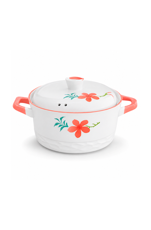 Caçarola com Tampa Floral Rosa em Cerâmica 1,2L