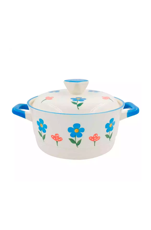 Caçarola com Tampa Floral Azul em Cerâmica 1,2L
