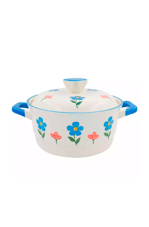 Caçarola com Tampa Floral Azul em Cerâmica 1,2L