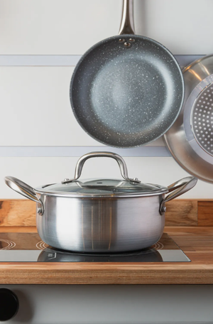 Caçarola de Indução com Tampa Prime Cook 20cm Cinza com Revestimento Antiaderente