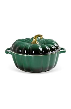 Caçarola de Abobora Verde com Detalhe Dourado em Cerâmica