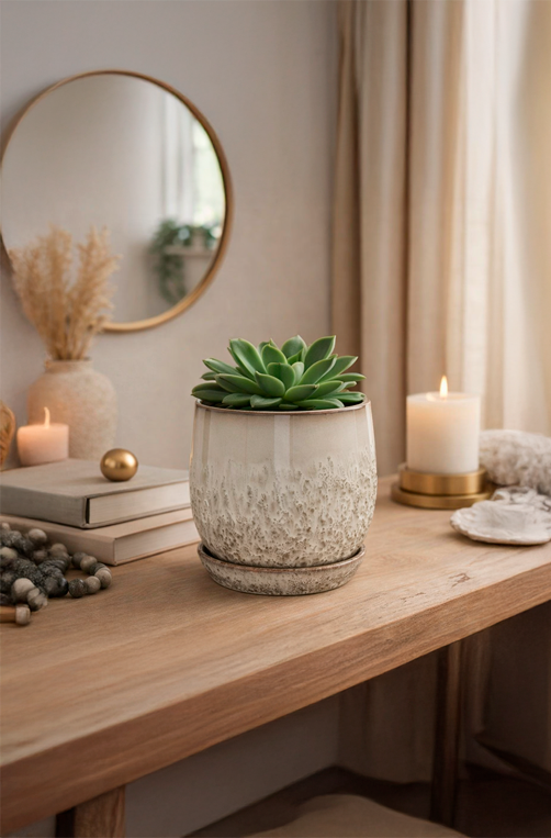 Cachepot Decorativo em Cerâmica com Prato