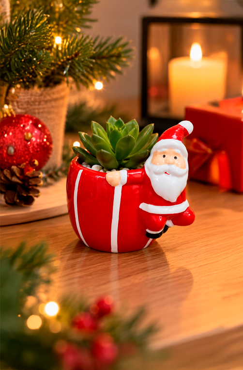 Cachepot Decorativo Natalino de Papai Noel Vermelho e Branco