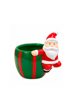Cachepot Decorativo Natalino de Papai Noel Verde e Branco
