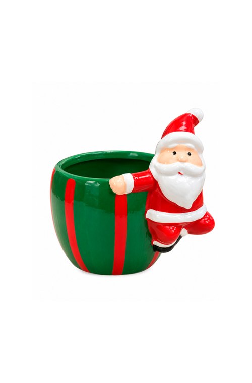 Cachepot Decorativo Natalino de Papai Noel Verde e Branco