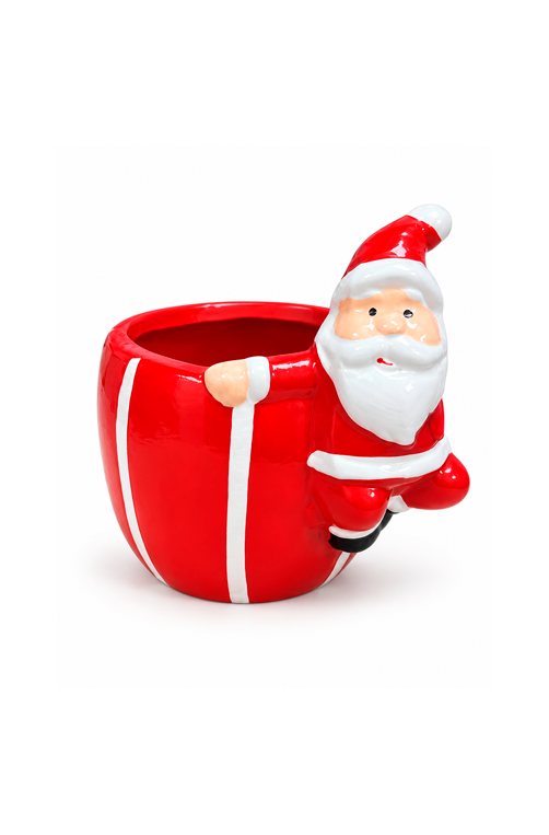 Cachepot Decorativo Natalino de Papai Noel Vermelho e Branco