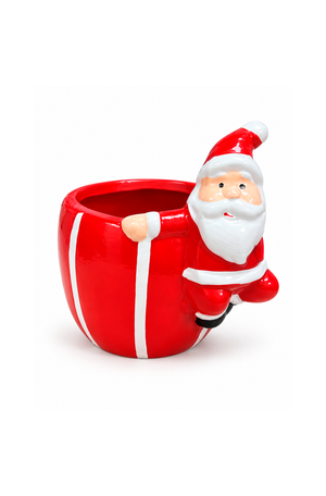 Cachepot Decorativo Natalino de Papai Noel Vermelho e Branco