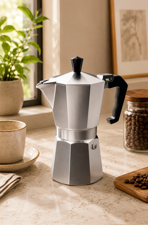 Cafeteira Italiana de Alumínio com Cabo em Baquelite 250ml
