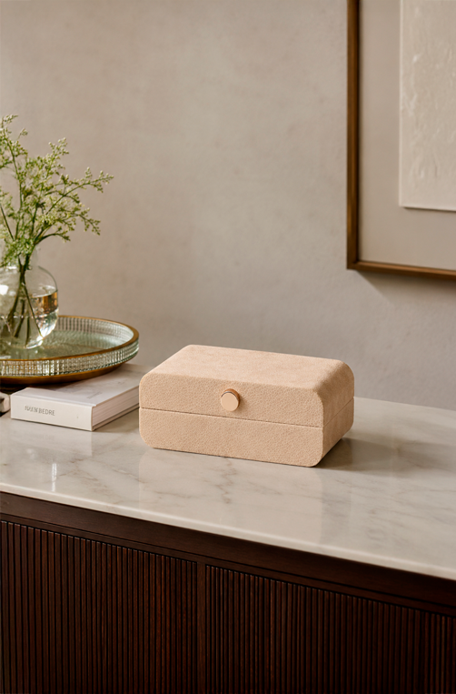 Caixa Decorativa Bege em Mdf com Revestimento em Pu 20cm