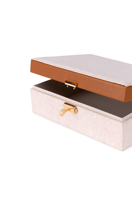 Caixa Decorativa Quadrada Bege em Mdf e Linho 20cm