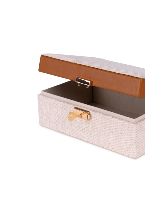 Caixa Decorativa Quadrada Bege em Mdf e Linho 15cm