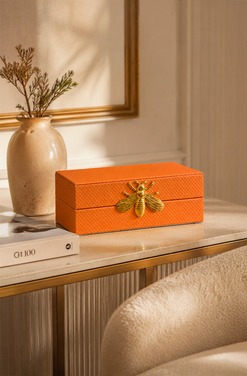Caixa Decorativa Mdf Laranja com Fecho de Abelha Médio