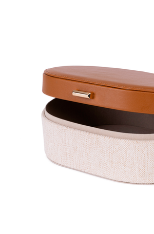 Caixa Decorativa Bege e Marrom com Revestimento em Pu 16cm