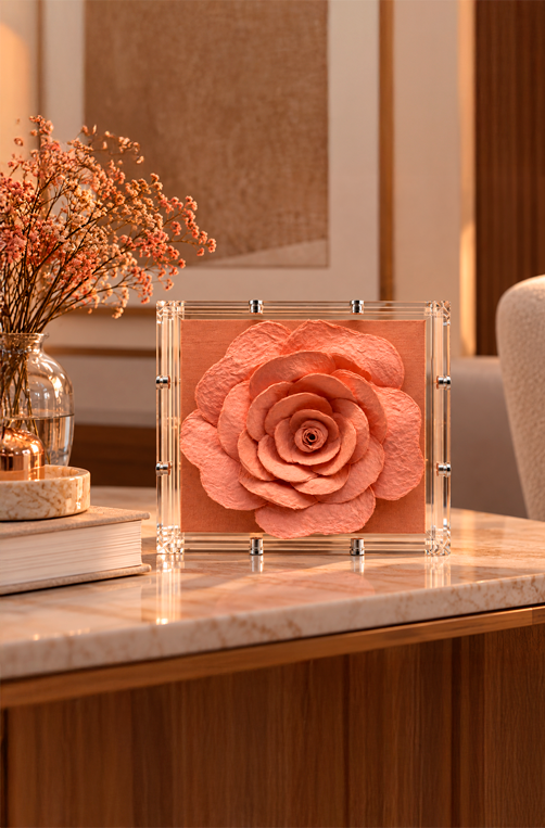 Caixa Decorativa Gardênia Rosa Transparente em Acrílico