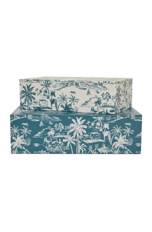 Conjunto de 2 Caixas Decorativas Oceânicas em MDF