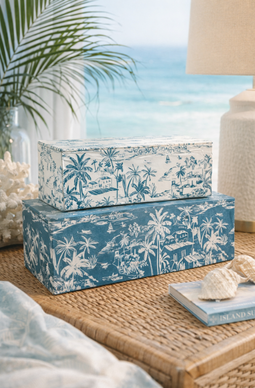 Conjunto de 2 Caixas Decorativas Oceânicas em MDF