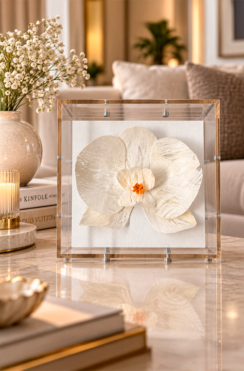 Caixa Decorativa Orquídea Branco em Acrílico