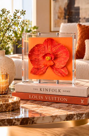 Caixa Decorativa Orquídea Laranja em Acrílico