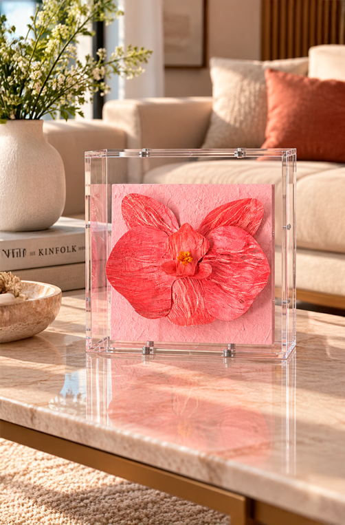 Caixa Decorativa Orquídea Rosa em Acrílico