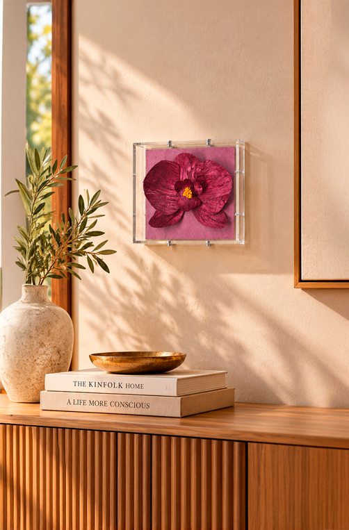 Caixa Decorativa Orquídea Vinho em Acrílico