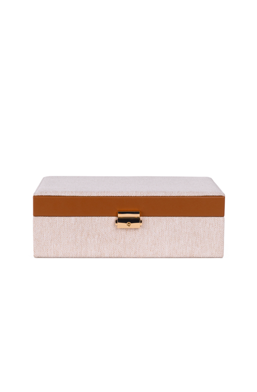 Caixa Decorativa Quadrada Bege em Mdf e Linho 20cm
