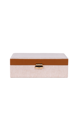 Caixa Decorativa Quadrada Bege em Mdf e Linho 20cm