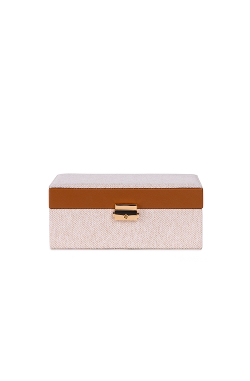 Caixa Decorativa Quadrada Bege em Mdf e Linho 15cm