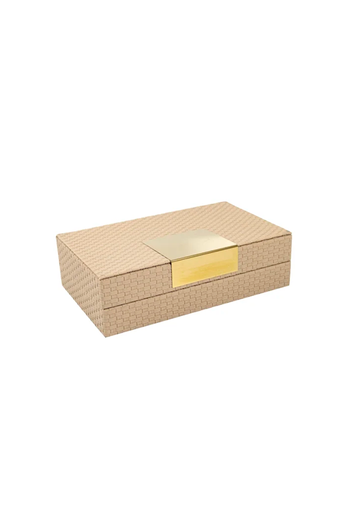 Caixa Decorativa em Mdf com Revestimento Fendi em Pu e Metal Dourado