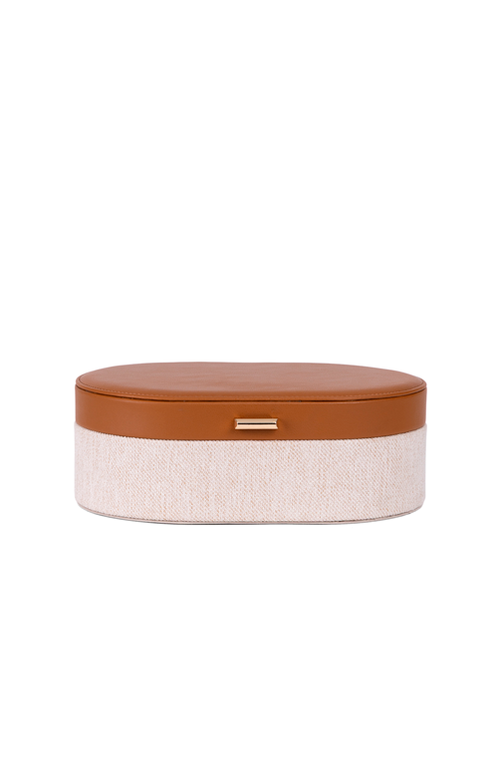 Caixa Decorativa Bege e Marrom com Revestimento em Pu 16cm