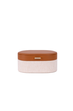 Caixa Decorativa Bege e Marrom com Revestimento em Pu 11cm