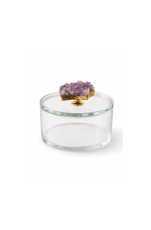 Caixa Decorativo com Pedra Lilás Incolor em Vidro
