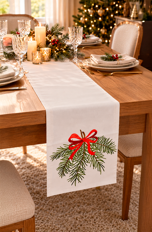 Caminho de Mesa Natalino Bordado de Laço 35x178cm