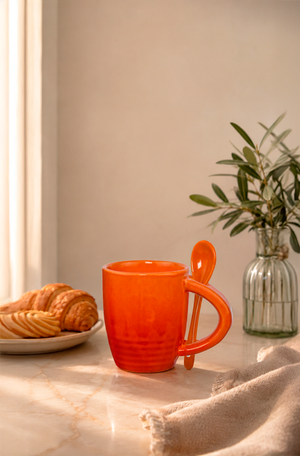 Caneca com Colher Le Chef em Cerâmica 100ml