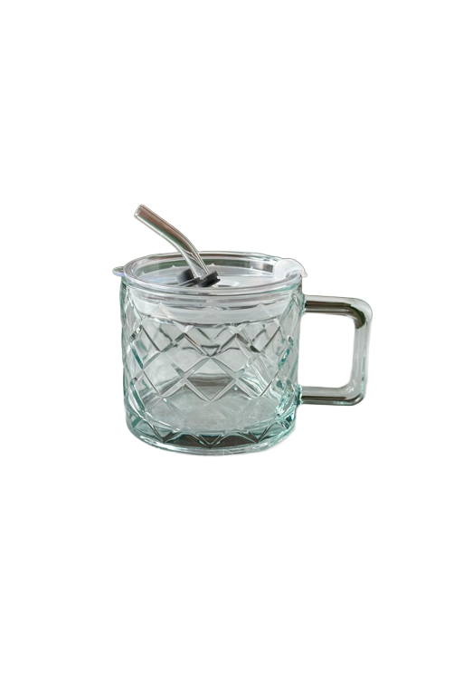 Caneca de Vidro com Tampa e Canudo 400ml