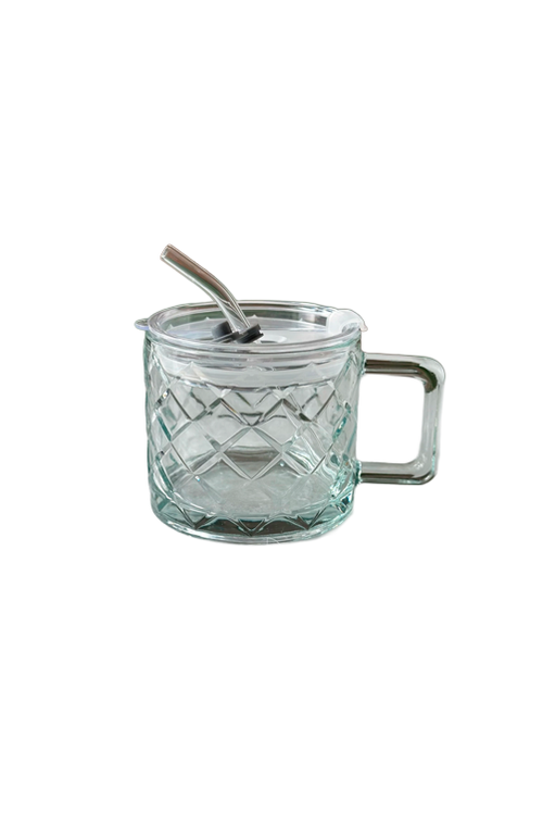 Caneca de Vidro com Tampa e Canudo 400ml