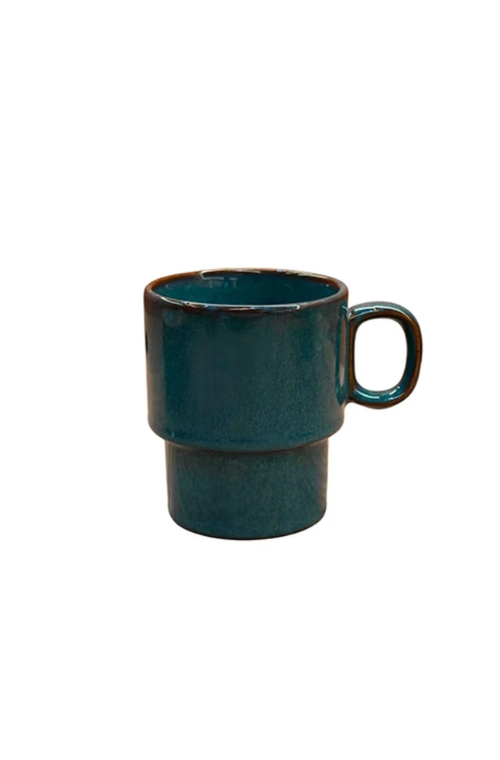 Caneca Empilhável Smaltato Cerâmica Azul 300ml